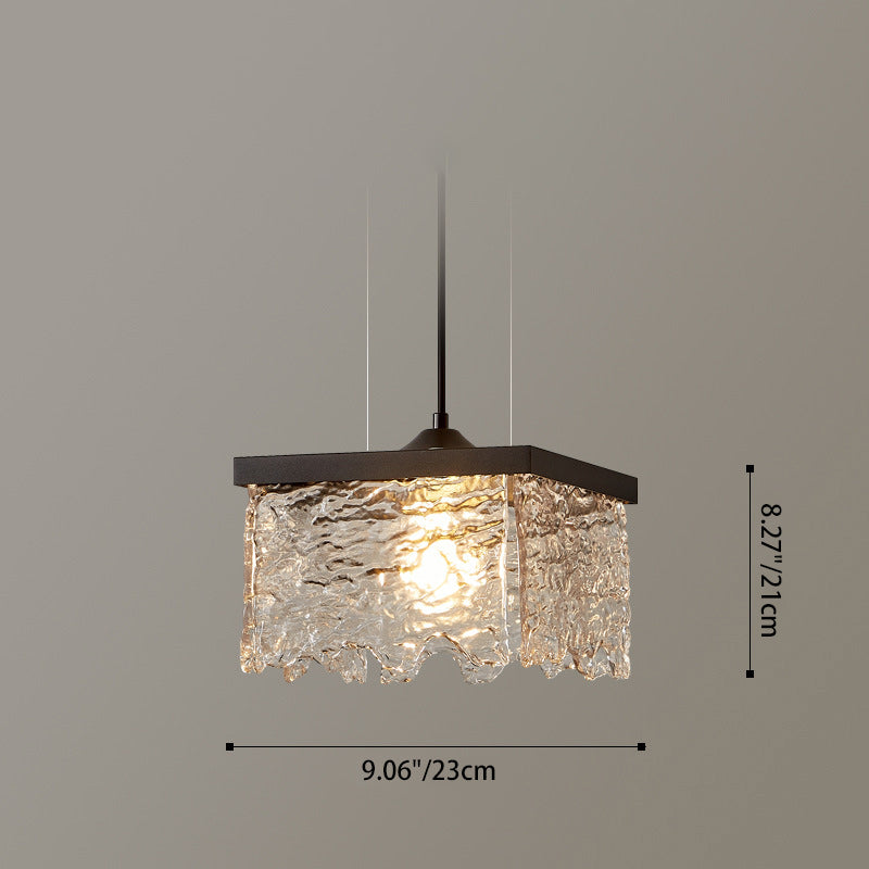 Contemporary Industrial Square Rectangle Iron Glass 1/2 Light Chandelier For Dining Room