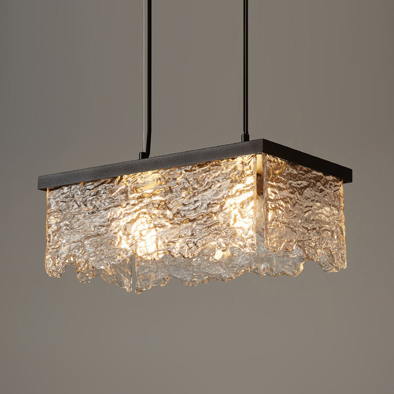Contemporary Industrial Square Rectangle Iron Glass 1/2 Light Chandelier For Dining Room