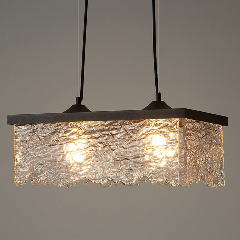 Contemporary Industrial Square Rectangle Iron Glass 1/2 Light Chandelier For Dining Room