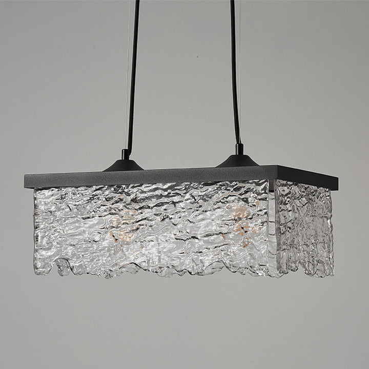 Contemporary Industrial Square Rectangle Iron Glass 1/2 Light Chandelier For Dining Room