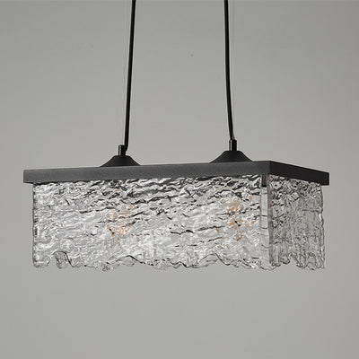 Contemporary Industrial Square Rectangle Iron Glass 1/2 Light Chandelier For Dining Room