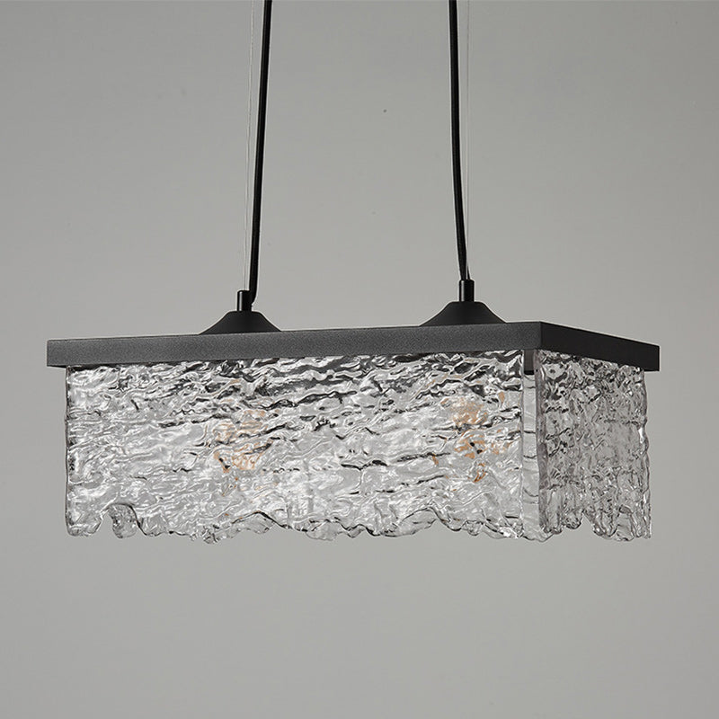 Contemporary Industrial Square Rectangle Iron Glass 1/2 Light Chandelier For Dining Room