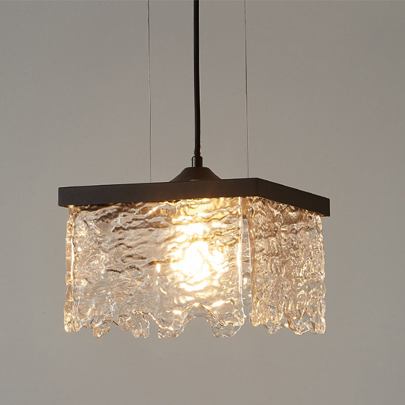 Contemporary Industrial Square Rectangle Iron Glass 1/2 Light Chandelier For Dining Room