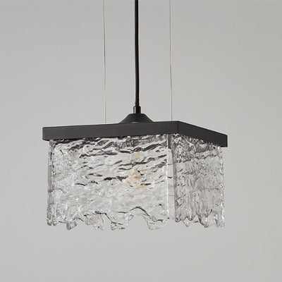 Contemporary Industrial Square Rectangle Iron Glass 1/2 Light Chandelier For Dining Room