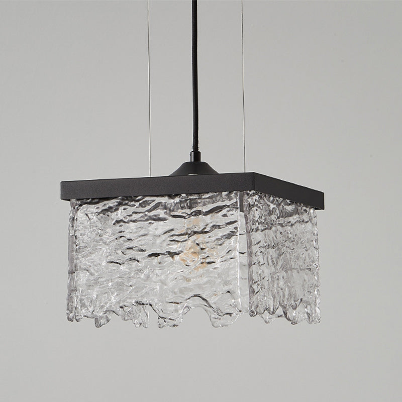 Contemporary Industrial Square Rectangle Iron Glass 1/2 Light Chandelier For Dining Room