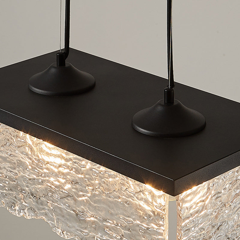 Contemporary Industrial Square Rectangle Iron Glass 1/2 Light Chandelier For Dining Room