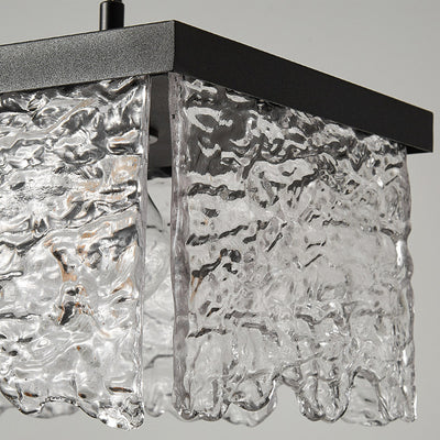 Contemporary Industrial Square Rectangle Iron Glass 1/2 Light Chandelier For Dining Room