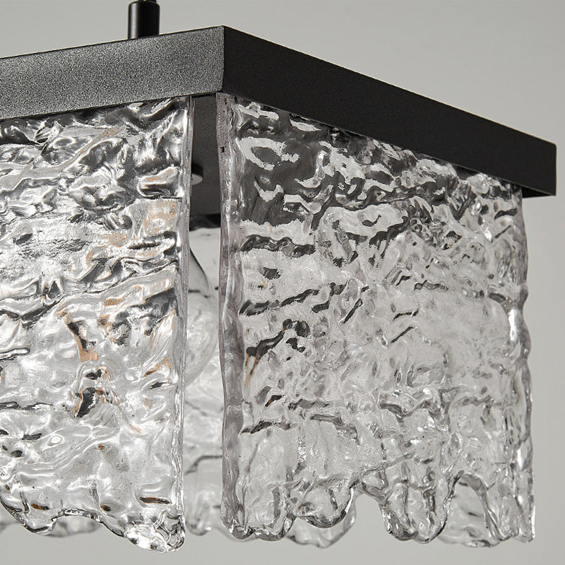 Contemporary Industrial Square Rectangle Iron Glass 1/2 Light Chandelier For Dining Room