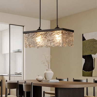 Contemporary Industrial Square Rectangle Iron Glass 1/2 Light Chandelier For Dining Room