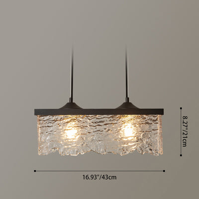 Contemporary Industrial Square Rectangle Iron Glass 1/2 Light Chandelier For Dining Room