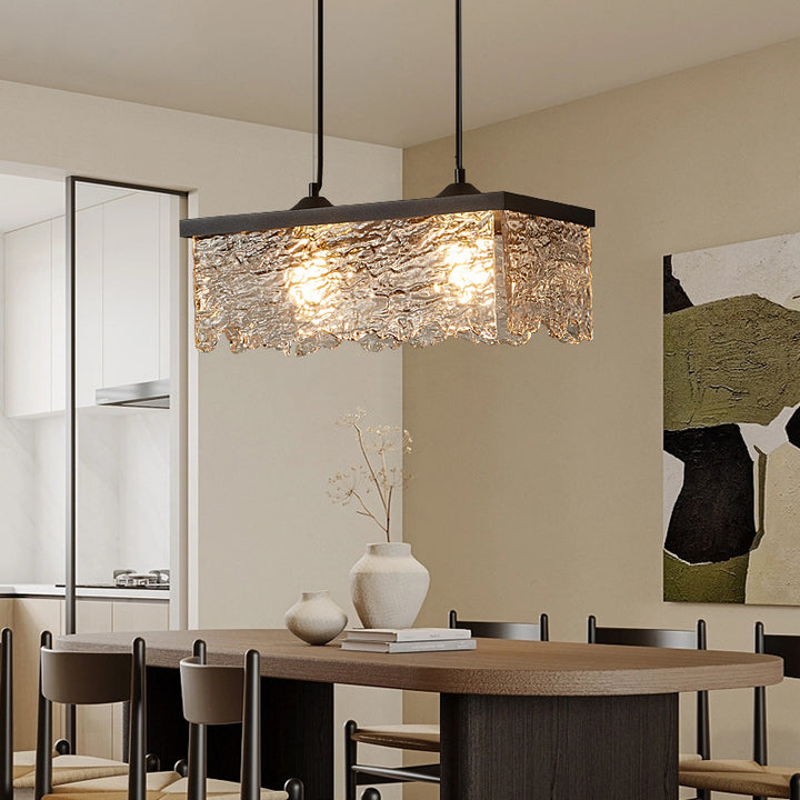 Contemporary Industrial Square Rectangle Iron Glass 1/2 Light Chandelier For Dining Room
