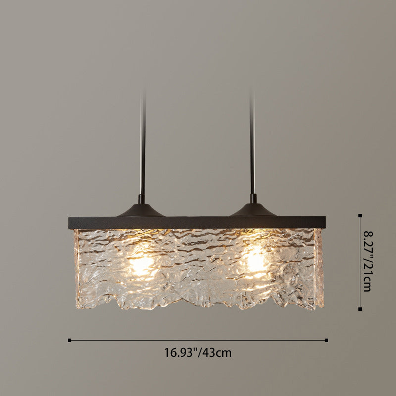 Contemporary Industrial Square Rectangle Iron Glass 1/2 Light Chandelier For Dining Room
