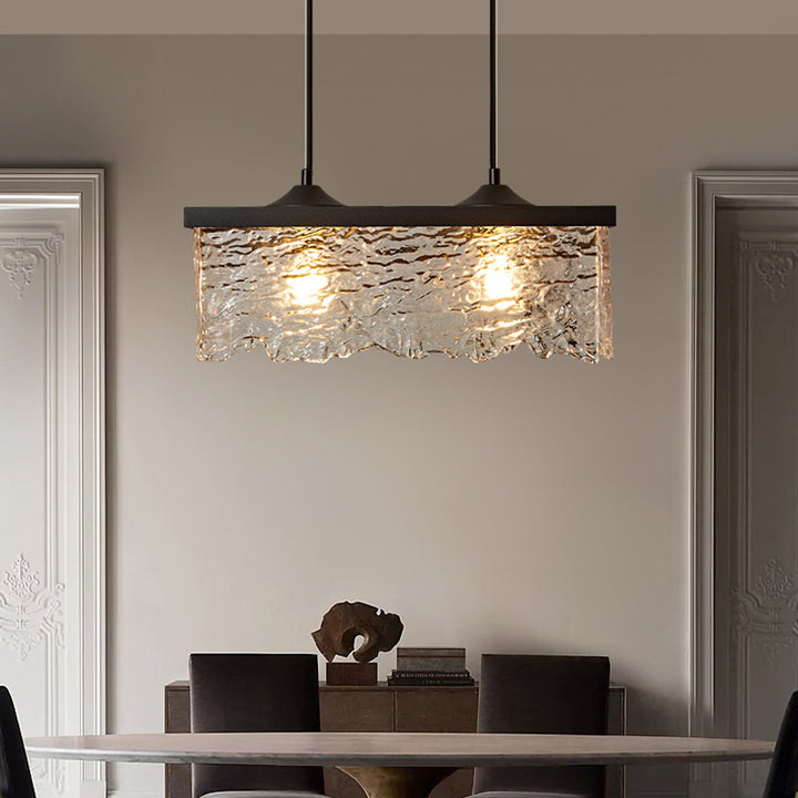 Contemporary Industrial Square Rectangle Iron Glass 1/2 Light Chandelier For Dining Room