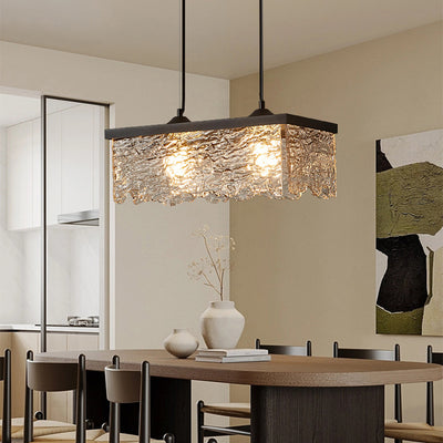 Contemporary Industrial Square Rectangle Iron Glass 1/2 Light Chandelier For Dining Room