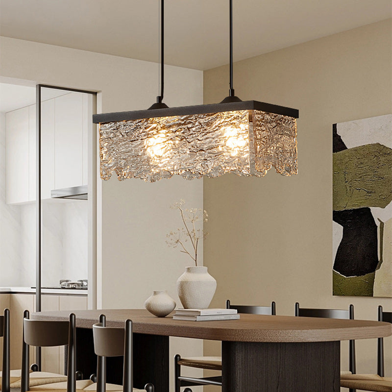 Contemporary Industrial Square Rectangle Iron Glass 1/2 Light Chandelier For Dining Room