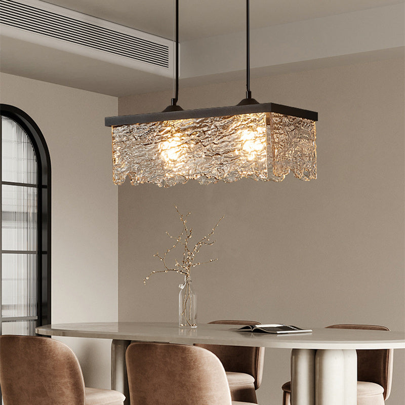 Contemporary Industrial Square Rectangle Iron Glass 1/2 Light Chandelier For Dining Room