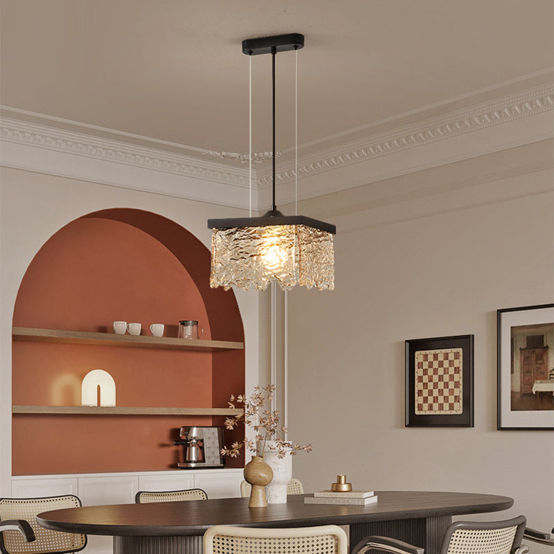 Contemporary Industrial Square Rectangle Iron Glass 1/2 Light Chandelier For Dining Room