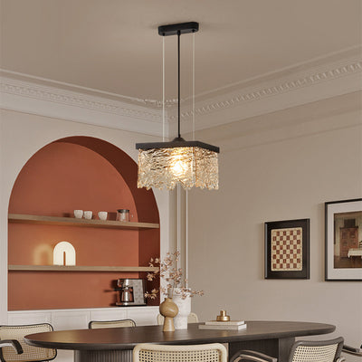 Contemporary Industrial Square Rectangle Iron Glass 1/2 Light Chandelier For Dining Room