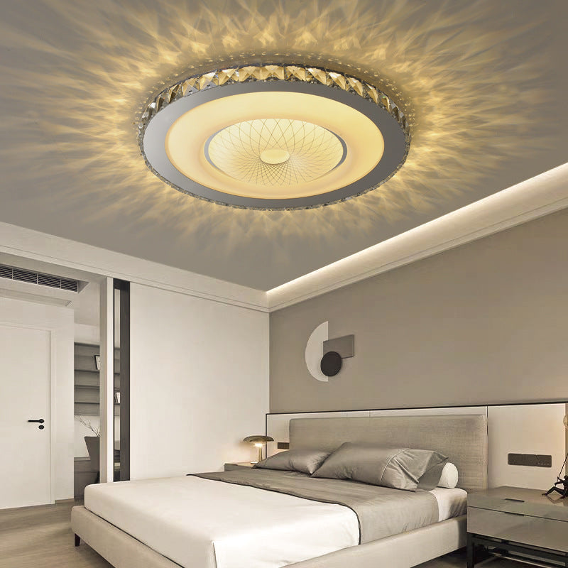 Lumière de plafond LED encastrée moderne en acier inoxydable rond de luxe avec cristal acrylique pour chambre 