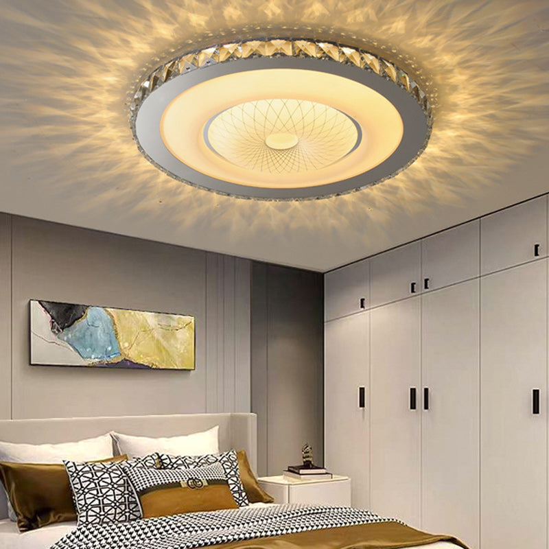 Lumière de plafond LED encastrée moderne en acier inoxydable rond de luxe avec cristal acrylique pour chambre 