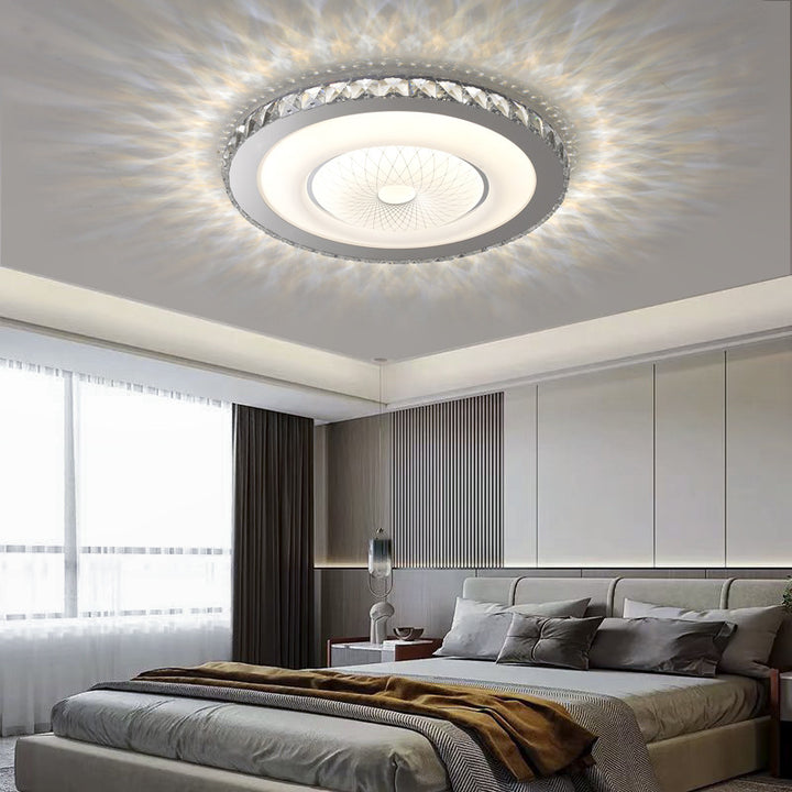 Lumière de plafond LED encastrée moderne en acier inoxydable rond de luxe avec cristal acrylique pour chambre 