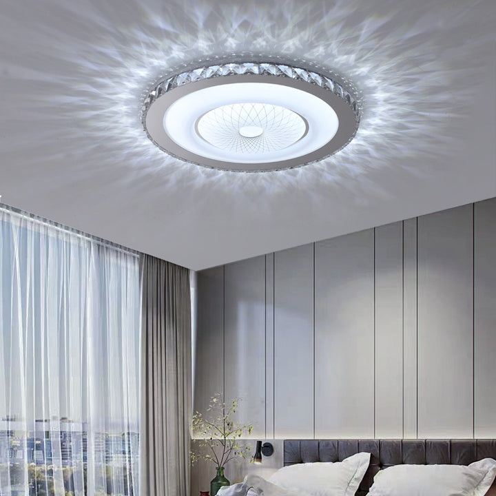 Lumière de plafond LED encastrée moderne en acier inoxydable rond de luxe avec cristal acrylique pour chambre 
