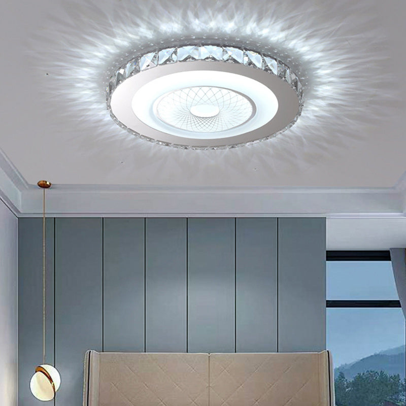 Lumière de plafond LED encastrée moderne en acier inoxydable rond de luxe avec cristal acrylique pour chambre 