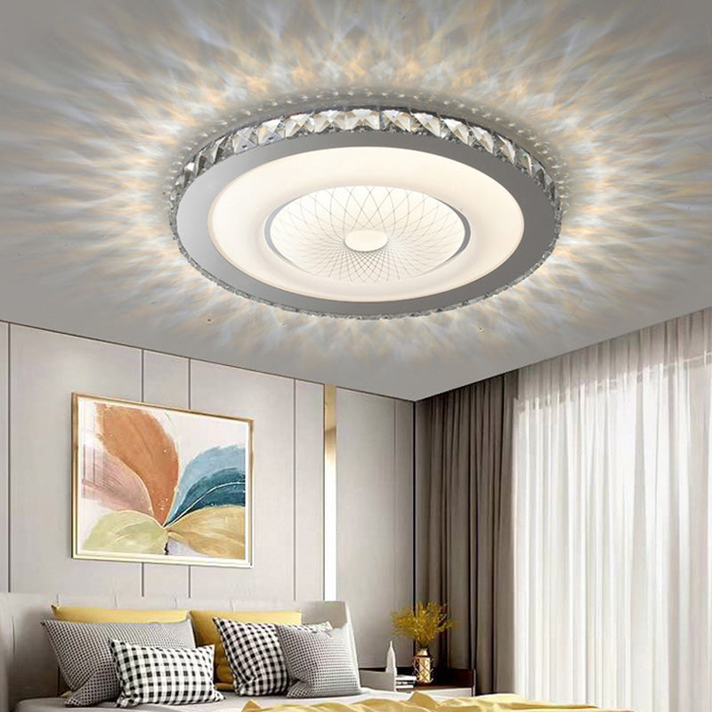 Lumière de plafond LED encastrée moderne en acier inoxydable rond de luxe avec cristal acrylique pour chambre 