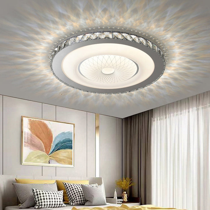 Lumière de plafond LED encastrée moderne en acier inoxydable rond de luxe avec cristal acrylique pour chambre 