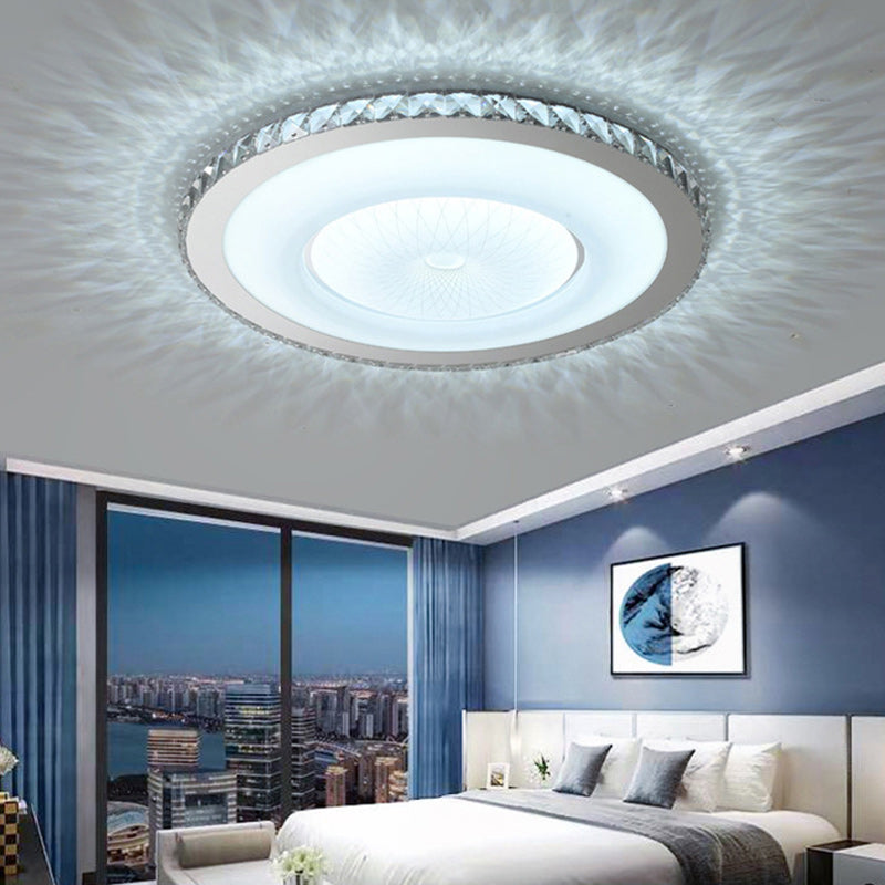 Lumière de plafond LED encastrée moderne en acier inoxydable rond de luxe avec cristal acrylique pour chambre 