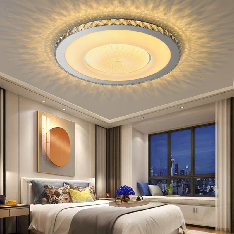 Lumière de plafond LED encastrée moderne en acier inoxydable rond de luxe avec cristal acrylique pour chambre 