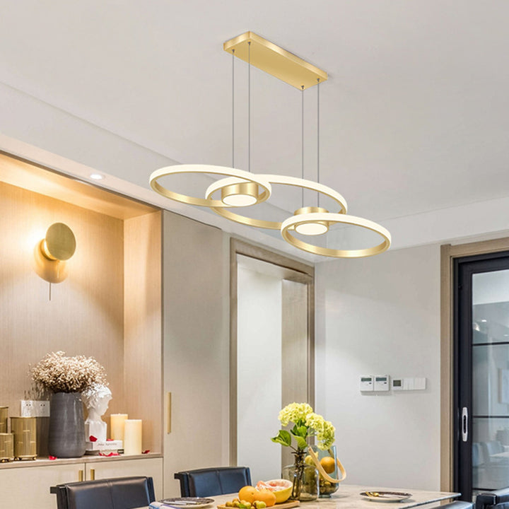 Zeitgenössischer skandinavischer runder Kreis Aluminium LED Insel Licht Kronleuchter für Esszimmer 