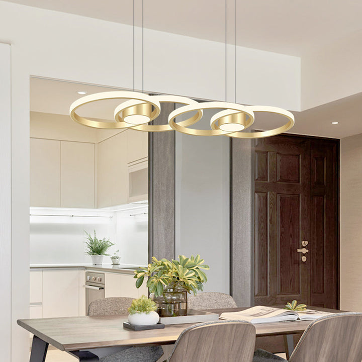 Zeitgenössischer skandinavischer runder Kreis Aluminium LED Insel Licht Kronleuchter für Esszimmer 