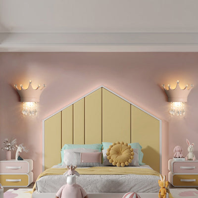Contemporary Creative Kids Crown Semicircle Resin Crystal 2-Light Wall Sconce Lamp For Bedroom