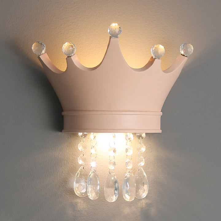 Zeitgenössische kreative Kinder Krone Halbkreis Harz Kristall 2-Licht Wandleuchte für das Schlafzimmer 