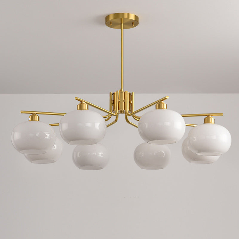 Contemporary Scandinavian Cream Persimmon Shape Round Copper Glass 3/6/8 Light Chandelier For Living Room