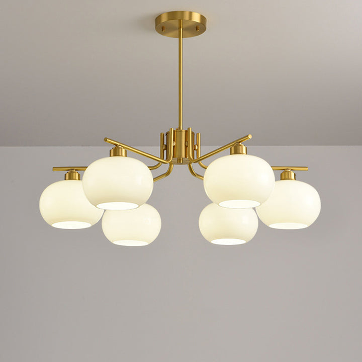 Crème Scandinave Contemporaine Forme de Kaki Rond Cuivre Verre Lustre à 3/6/8 Lumières Pour Salon 