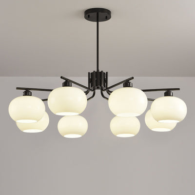 Contemporary Scandinavian Cream Persimmon Shape Round Copper Glass 3/6/8 Light Chandelier For Living Room