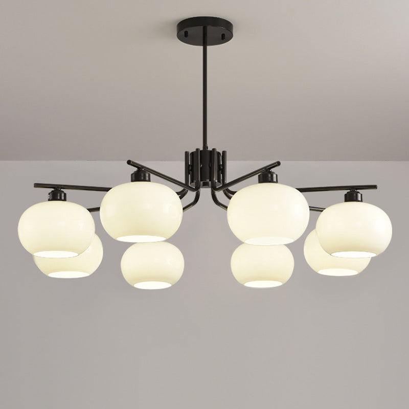 Contemporary Scandinavian Cream Persimmon Shape Round Copper Glass 3/6/8 Light Chandelier For Living Room