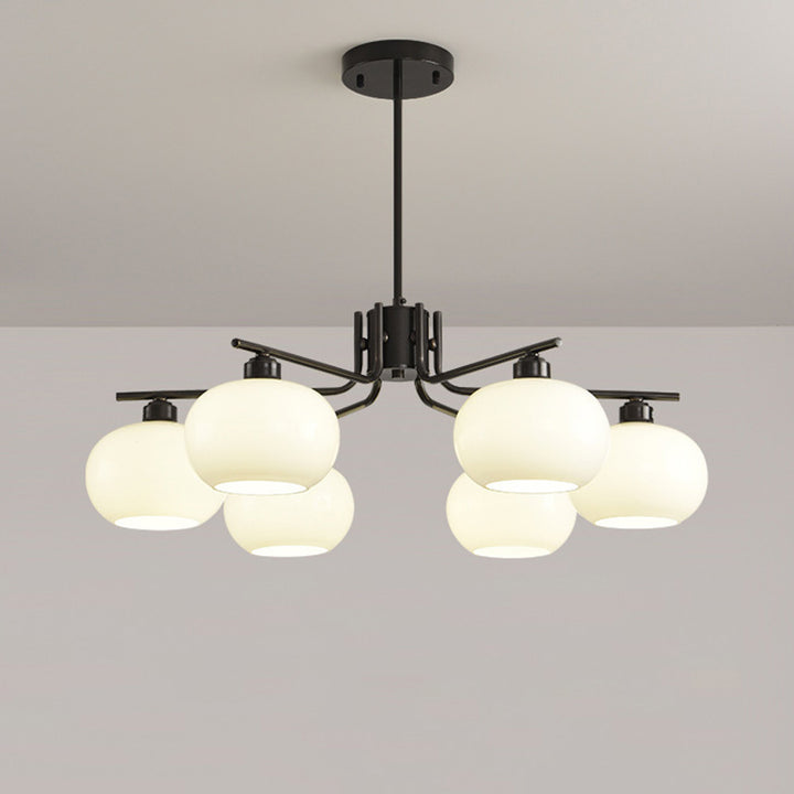 Crème Scandinave Contemporaine Forme de Kaki Rond Cuivre Verre Lustre à 3/6/8 Lumières Pour Salon 