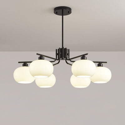 Contemporary Scandinavian Cream Persimmon Shape Round Copper Glass 3/6/8 Light Chandelier For Living Room