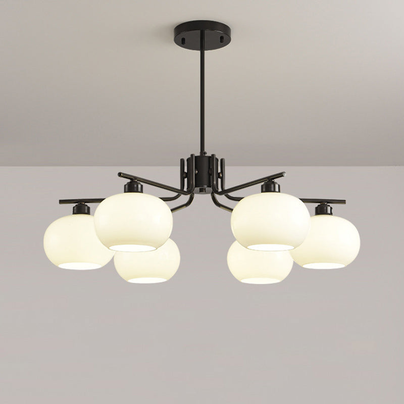Contemporary Scandinavian Cream Persimmon Shape Round Copper Glass 3/6/8 Light Chandelier For Living Room