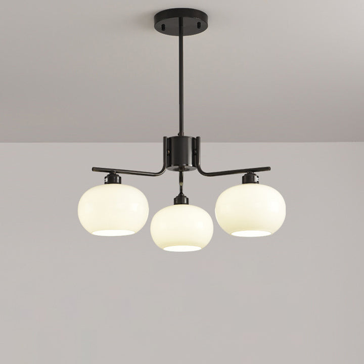 Crème Scandinave Contemporaine Forme de Kaki Rond Cuivre Verre Lustre à 3/6/8 Lumières Pour Salon 