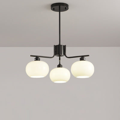 Contemporary Scandinavian Cream Persimmon Shape Round Copper Glass 3/6/8 Light Chandelier For Living Room