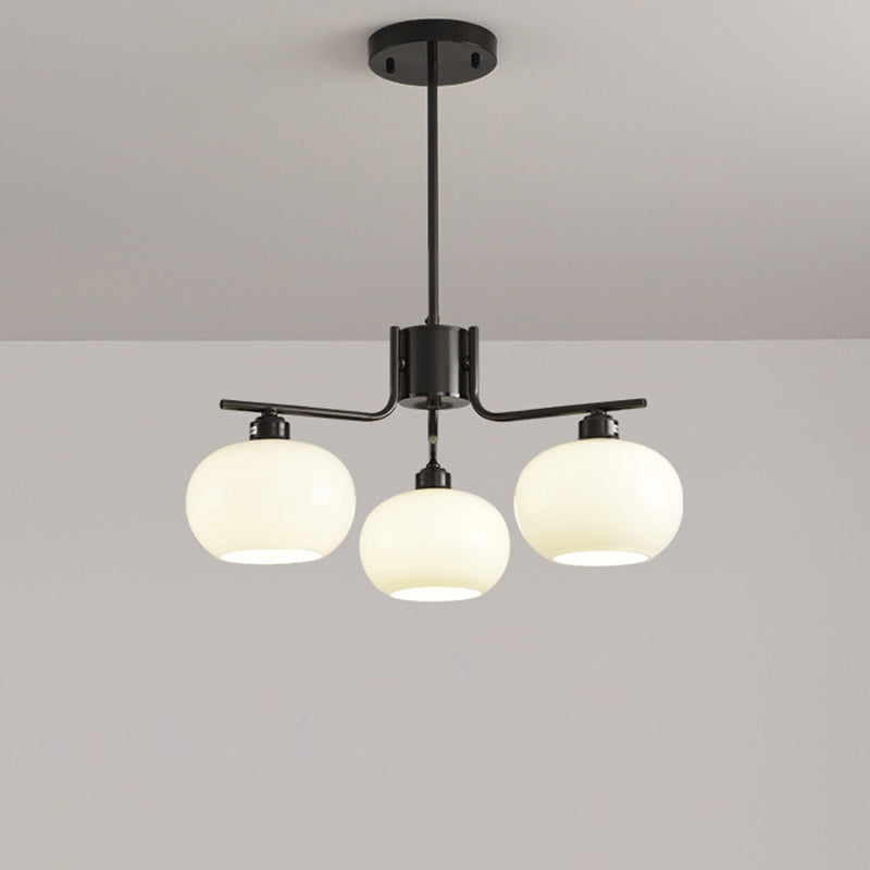 Contemporary Scandinavian Cream Persimmon Shape Round Copper Glass 3/6/8 Light Chandelier For Living Room