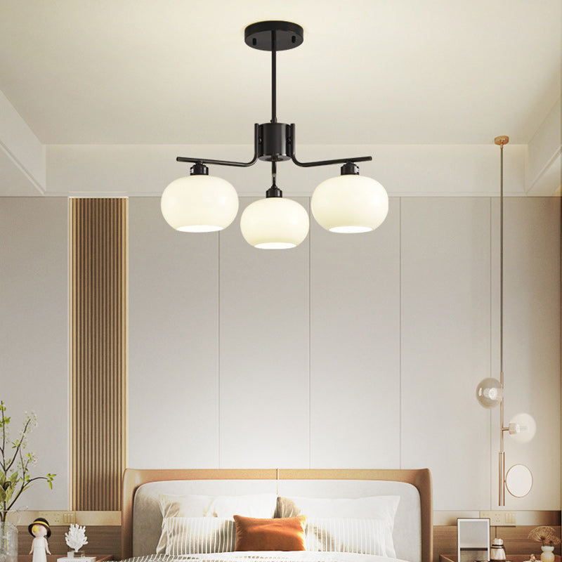 Contemporary Scandinavian Cream Persimmon Shape Round Copper Glass 3/6/8 Light Chandelier For Living Room