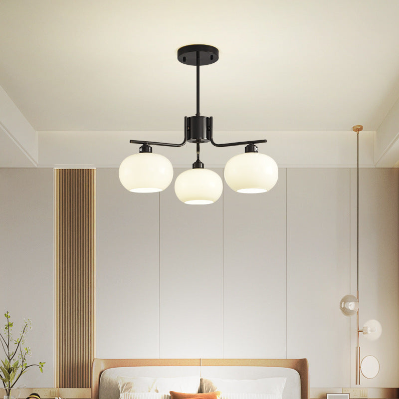 Contemporary Scandinavian Cream Persimmon Shape Round Copper Glass 3/6/8 Light Chandelier For Living Room