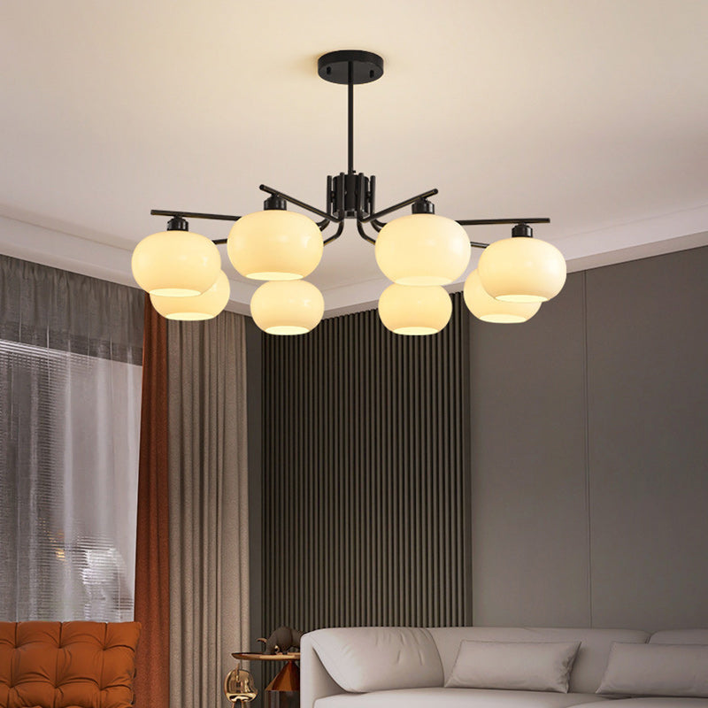 Contemporary Scandinavian Cream Persimmon Shape Round Copper Glass 3/6/8 Light Chandelier For Living Room