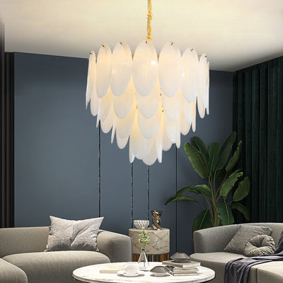 Contemporary Nordic Shell Oval Round Iron Glass 7/11/16 Light Chandelier For Living Room
