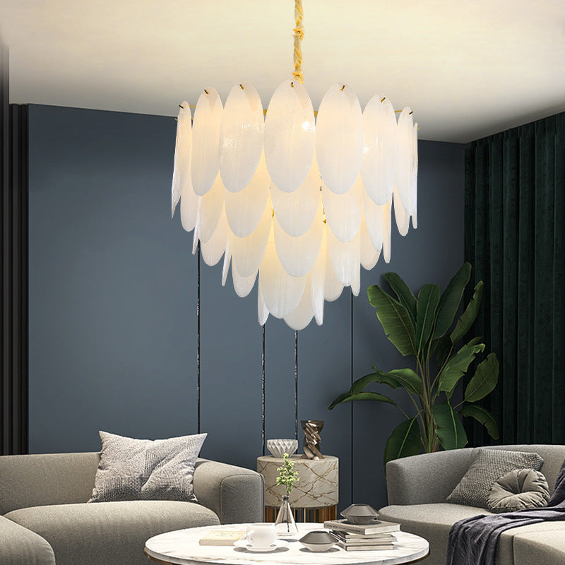 Contemporary Nordic Shell Oval Round Iron Glass 7/11/16 Light Chandelier For Living Room